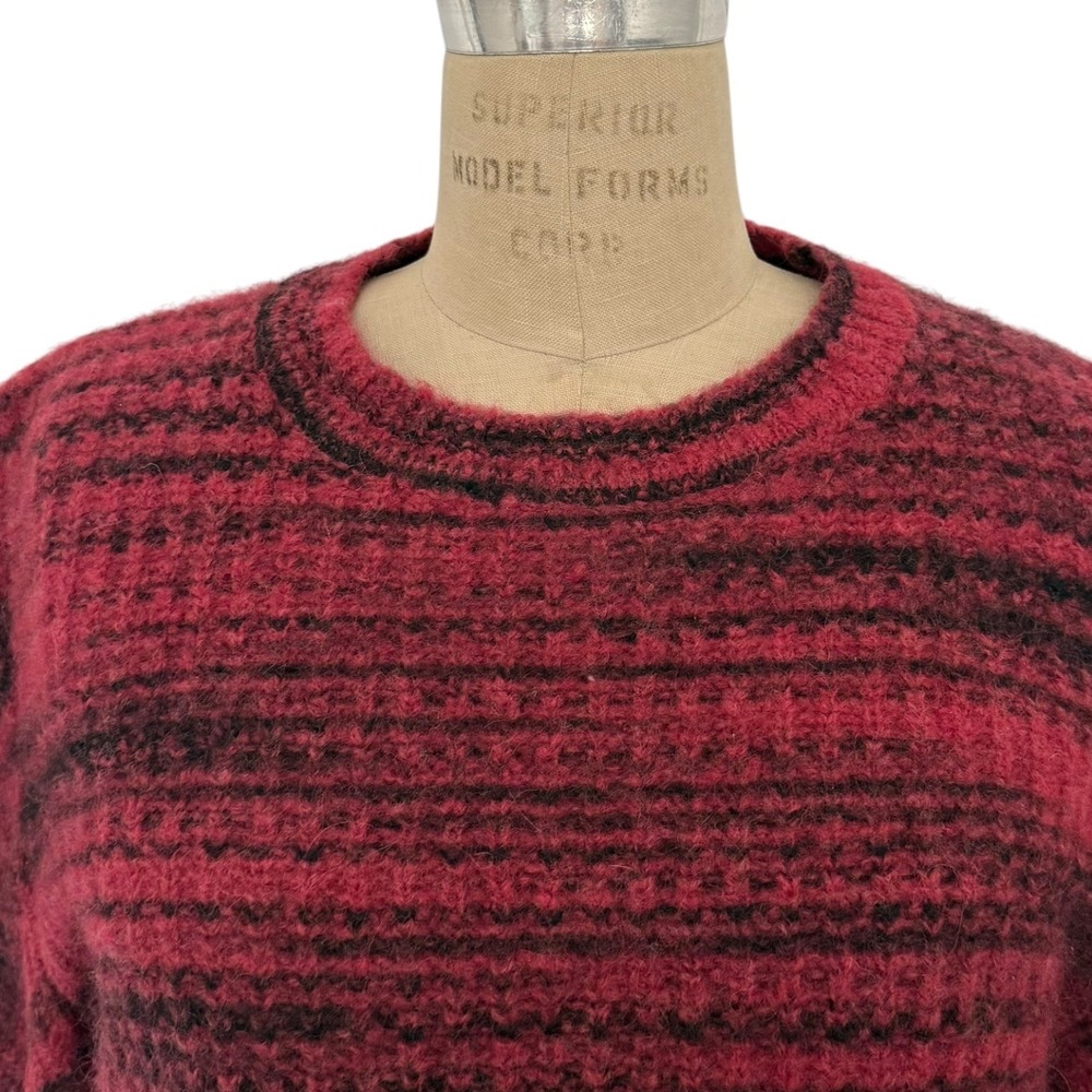 NAADAM Sweater Womens L Red Black Striped Alpaca Merino Wool Puff Sleeve Italy - Picture 2 of 7